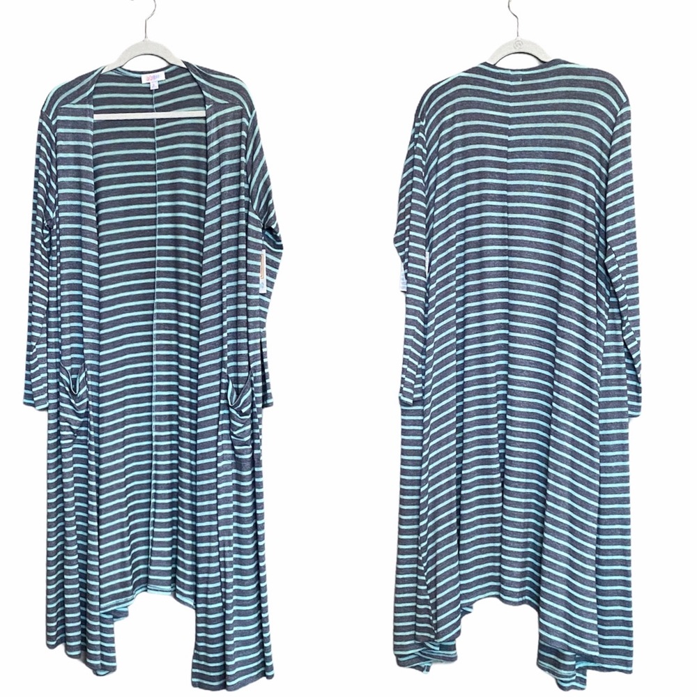 LuLaRoe Sarah Cardigan Duster Sweater Grey Stripe